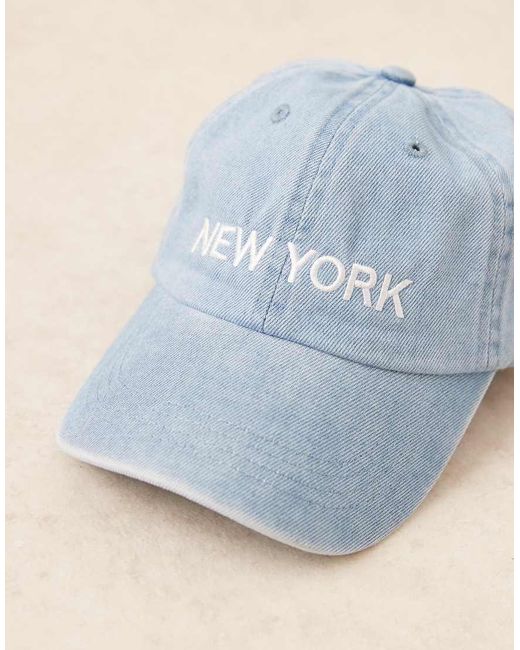 Gorra Azul Con Lavado Medio Y Diseño "New York" De Denim De Gina Tricot de color Blue