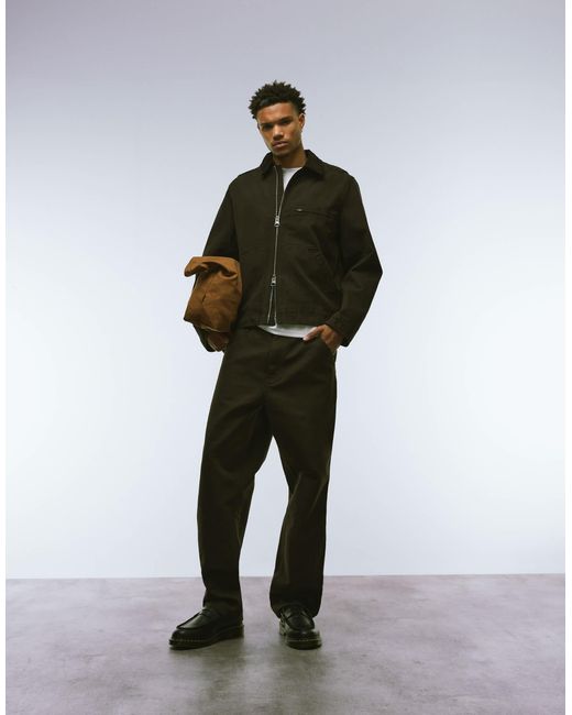 ARKET Black Canvas Zip Front Workwear Jacket for men