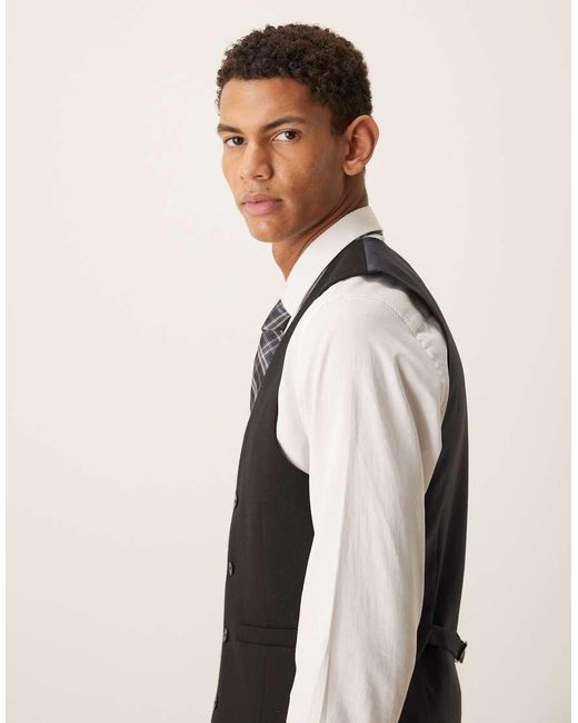 ASOS Black Slim Suit Waistcoat With Wool for men
