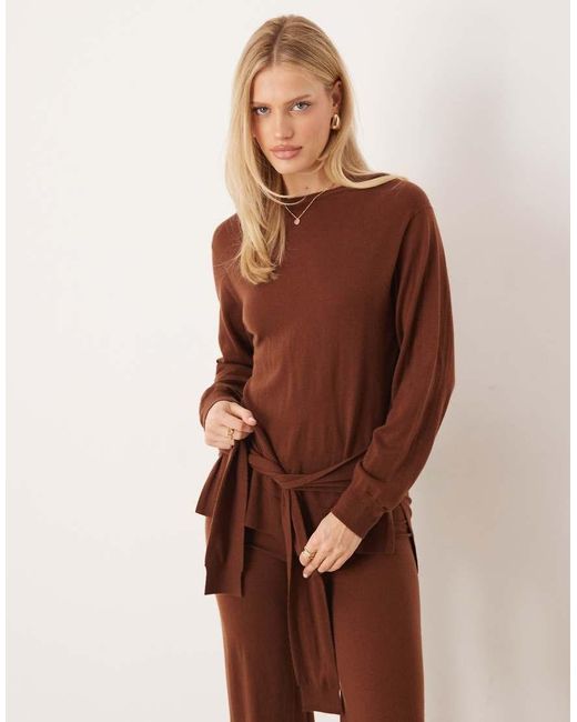 Mango Brown Kendrik Tie Waist Jumper Co-Ord