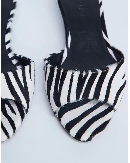 TOPSHOP Blue – alba – peeptoe-mules aus echtleder mit zebramuster, ponyhaar-struktur und kitten-absatz