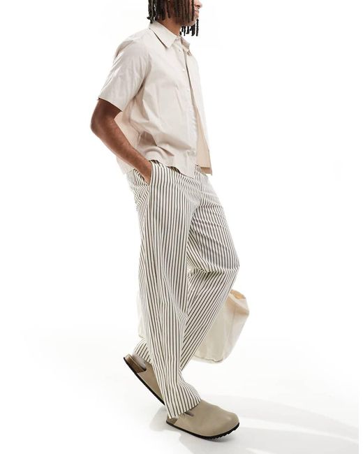 Bershka White Striped Wide Leg Trouser for men