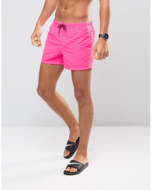 ASOS Swim Shorts In Neon Pink Short Length for men