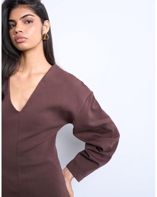 TOPSHOP Purple Interlock V-neck Banana Sleeve Tunic Top