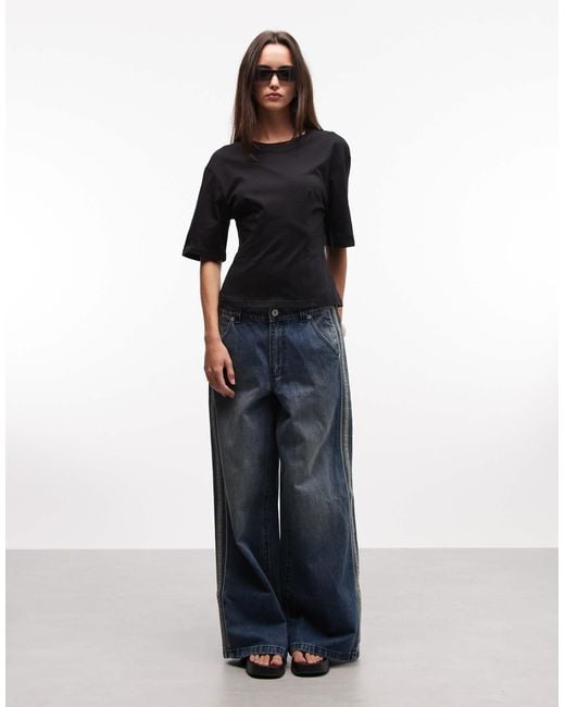 Monki Black Cinched Waist Top