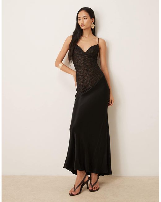 chinese dress ladies Aries Black Lace Bardot-Neck Maxi Dress With Gathered Detailing  Club L  London