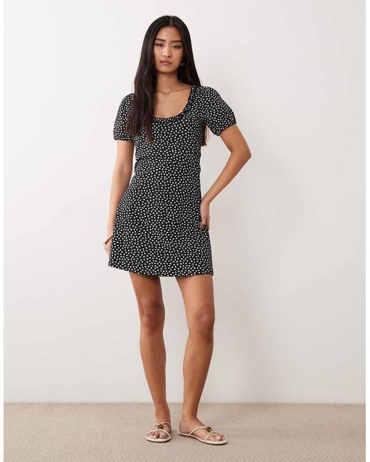 Miss Selfridge Black Ditsy Print Ruffle Detail Milkmaid Dress