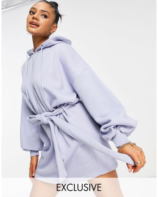 Missguided Purple Oversized Hooded Sweater Dress With Tie Belt