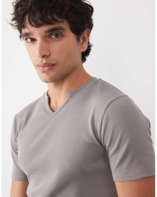 ASOS White Muscle Fit T-shirt With Notch Neck for men