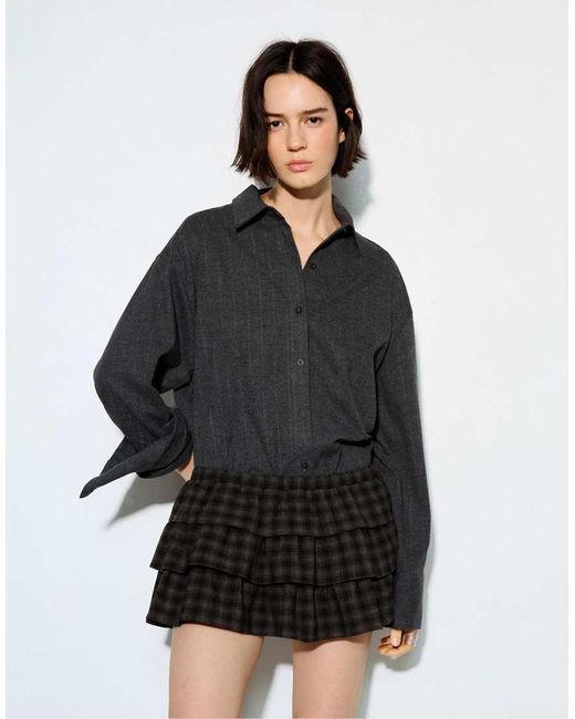 Pull&Bear Geruite Skort Met Ruches in het Black