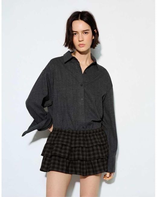 Pull&Bear Black Ruffled Check Skort