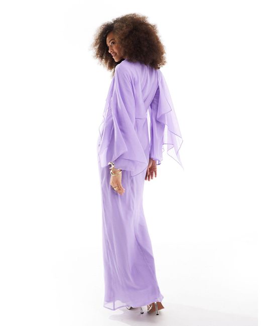 ASOS Purple Cape Sleeve Bias Maxi Dress