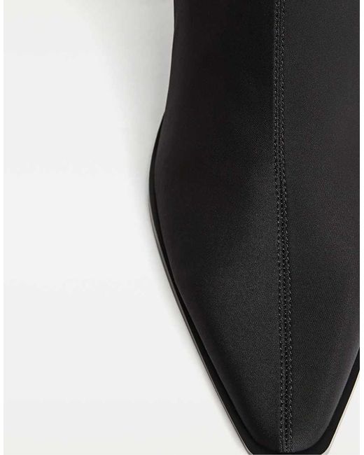Stradivarius Black Neoprene-Effect High-Heeled Ankle Boots