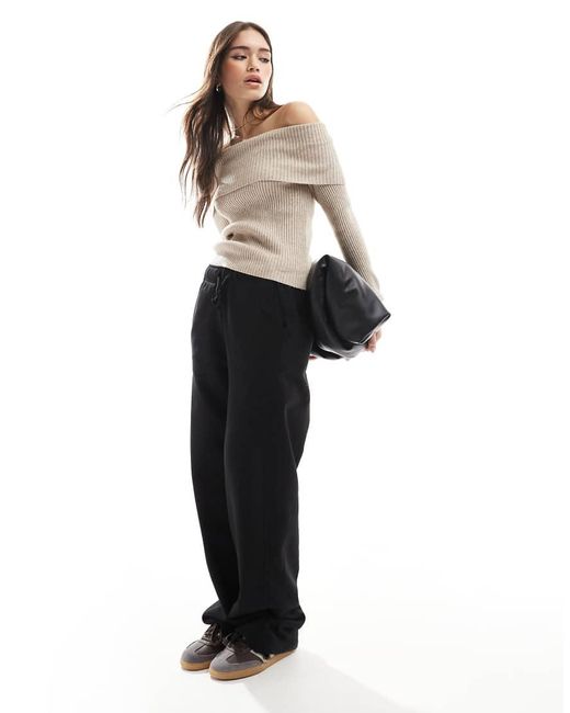 ONLY Natural Off Shoulder Knitted Jumper