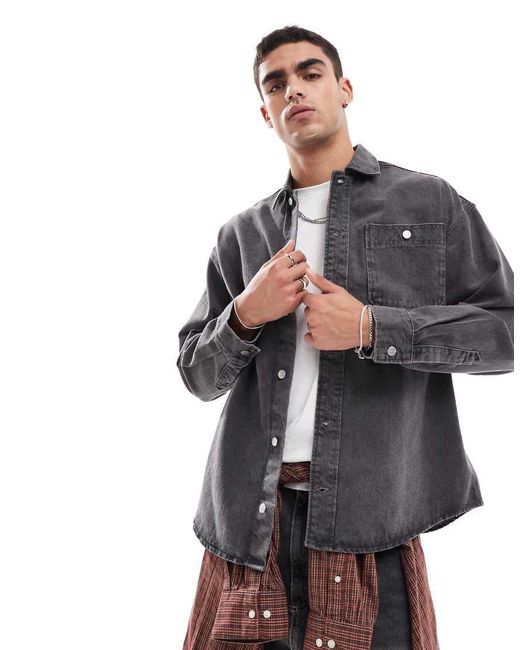 Sobrecamisa Vaquera Negro Lavado Extragrande De Tejido Grueso De Jack & Jones de hombre de color Blue