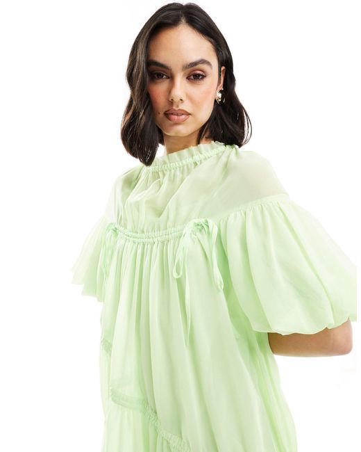 ASOS Green Oversize Maxi Smock Dress With Ruched Channel Details
