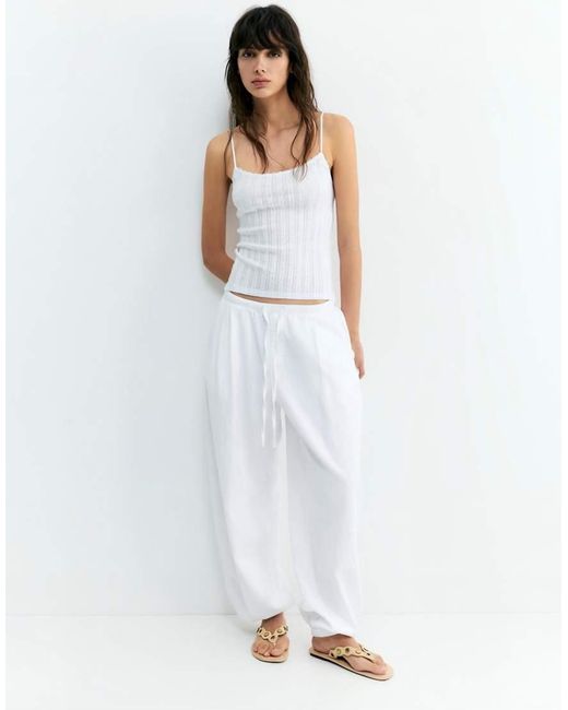 Pull&Bear White Strappy Pointelle Knit Top