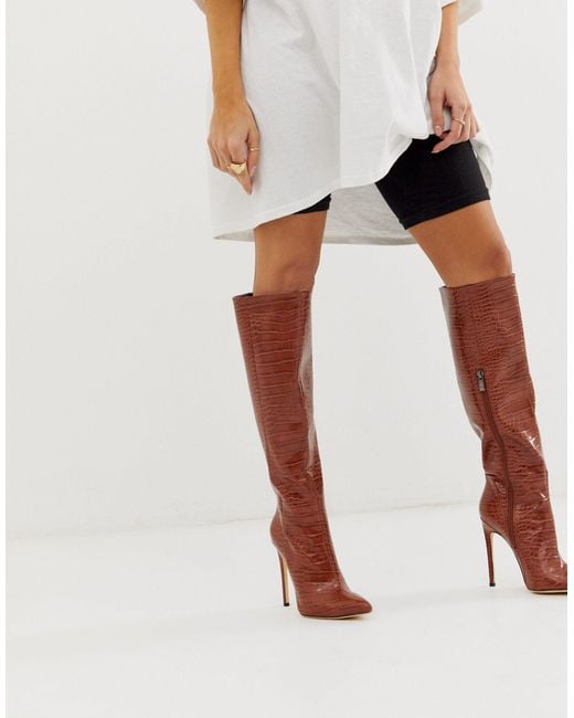 SIMMI Simmi London Samia Brown Croc Stiletto Knee Boots Lyst Australia
