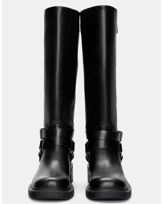 Pull&Bear Black Buckle Biker Boots