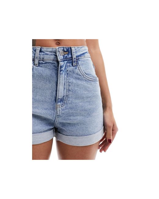 Cotton On Blue Cotton On High Rise Classic Turn Up Denim Shorts