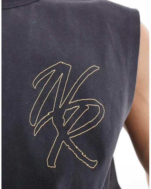 ASOS Oversized Tanktop Van 200Gsm Zware Stof Met Sportprint Op De Voorkant in het Gray voor heren