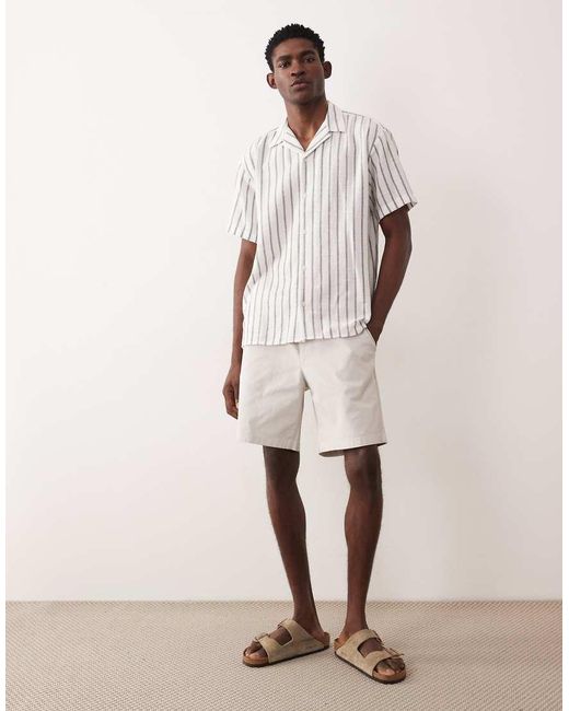 Jack & Jones White Textured Stripe Shirt With Short Sleeves for men