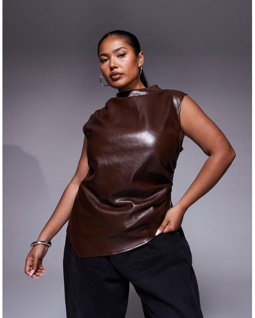 ASOS Blue Asos design curve – hochgeschlossenes, asymmetrisches, elegantes oberteil aus kunstleder