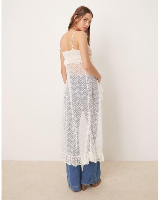 ASOS Blue Longline Slit Front Sheer Lace Ruffle Cami Top