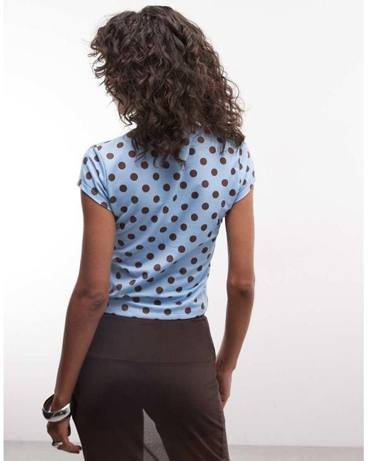 Reclaimed Vintage Blue Polka Dot V Neck Tee