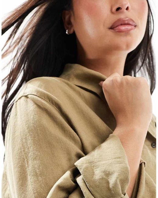 ONLY Brown Linen Mix Shirt Co-ord