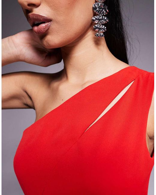 Vesper Red One Shoulder Cut Out Maxi Dress With Front Split