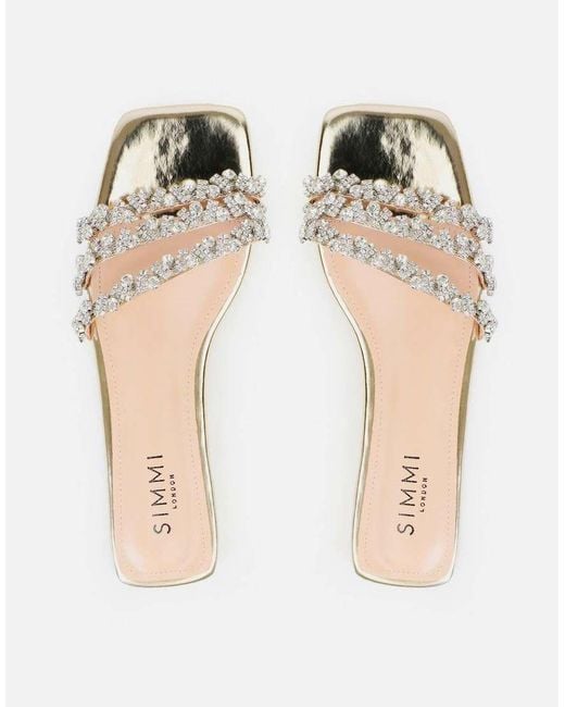 SIMMI Metallic Tapri Diamante Flat Sandals