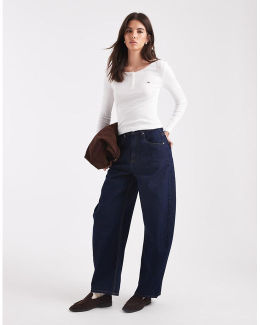Tommy Hilfiger White Rib Henley Long Sleeve Top