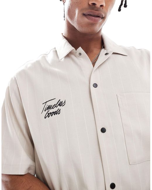 Bershka – gestreiftes hemd in White für Herren