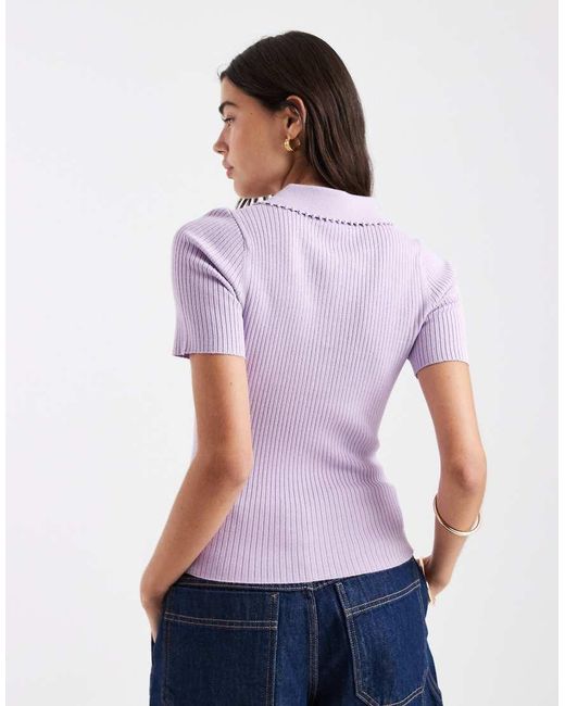 New Look Geribbeld Poloshirt in het Purple