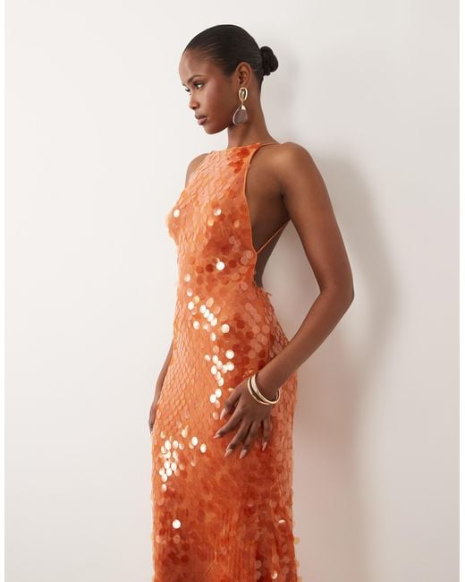 disc sequin dress Pink Plunge Mini With side slits on the front and a concealed zip fastening on the back Miss Selfridge Premium disc sequin