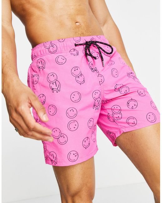 Pull&Bear Pink Smiley Swim Shorts for men