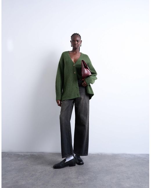 TOPSHOP Green Knitted Oversized Boyfriend Longline Easy Cardigan