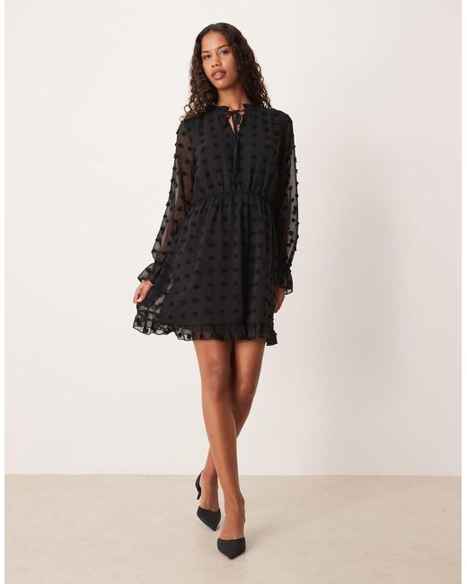 Vila Black Dobby Mesh Long Sleeve Mini Dress