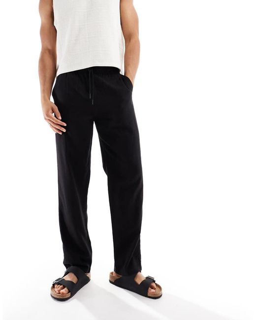 Threadbare Black Linen Mix Relaxed Trouser for men