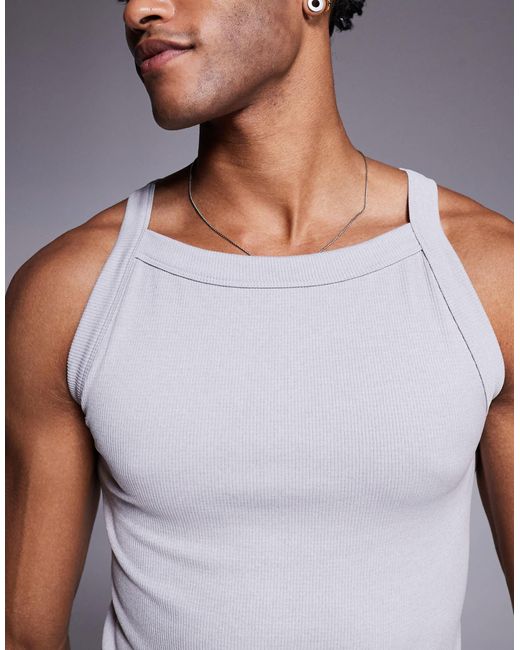 Débardeur moulant à encolure carrée en tissu côtelé sans coutures - chiné 4505 pour homme en coloris Gray