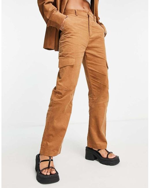 Reclaimed Vintage Brown Unisex Straight Leg Cord Cargo Trouser