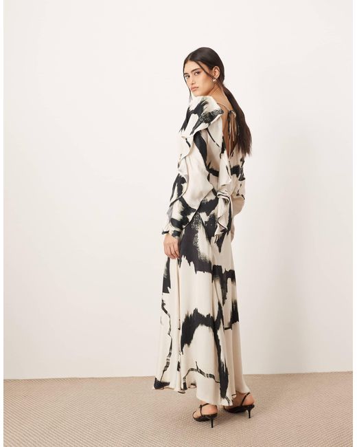 ARRANGE Natural Ruffle Open Back Long Sleeve Maxi Dress