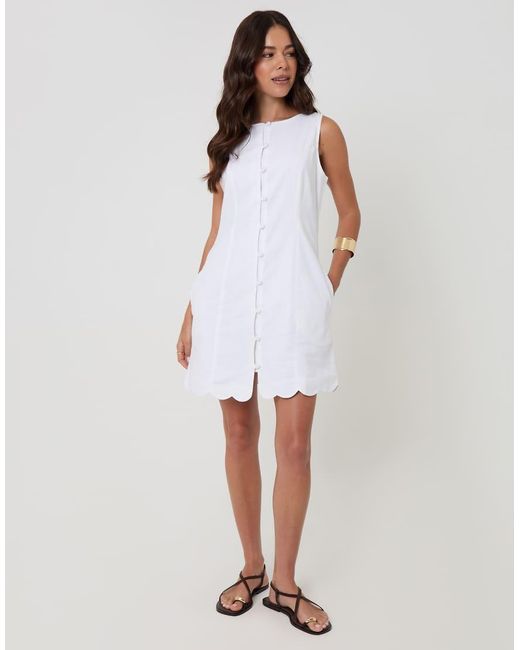 Threadbare White Linen Blend Pinafore Dress