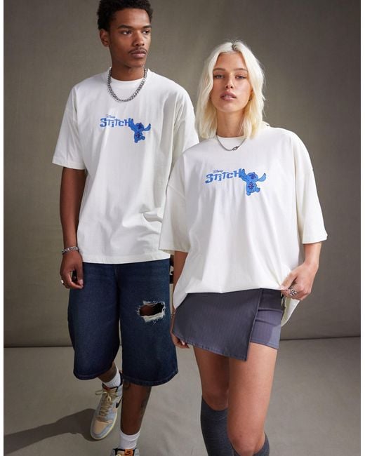 ASOS Natural Disney Unisex Oversized T-shirt With Stitch Print
