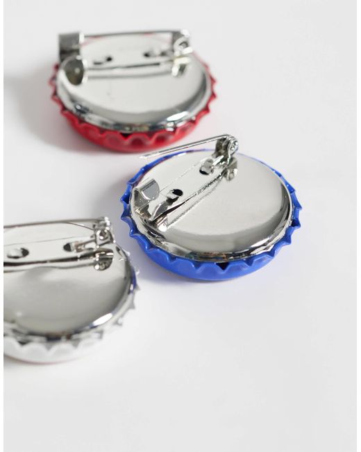 ASOS Blue 3 Pack Graphic Bottle Cap Badges for men