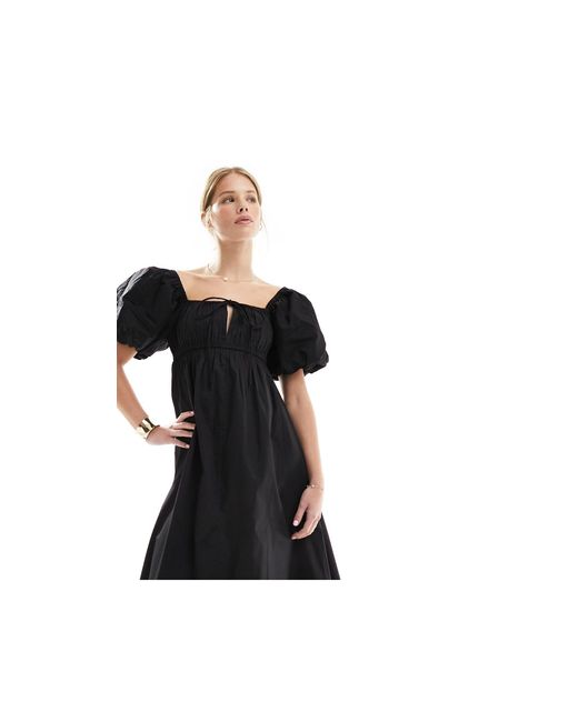 ASOS Black Puffed Sleeve Smock Midi Dress