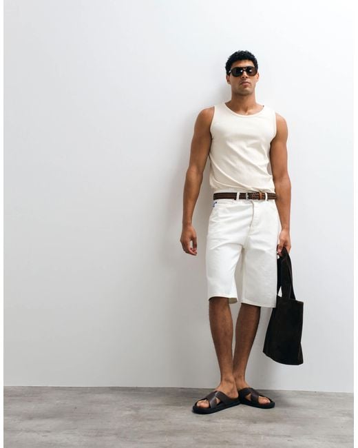 SELECTED White Ribbed Tank for men