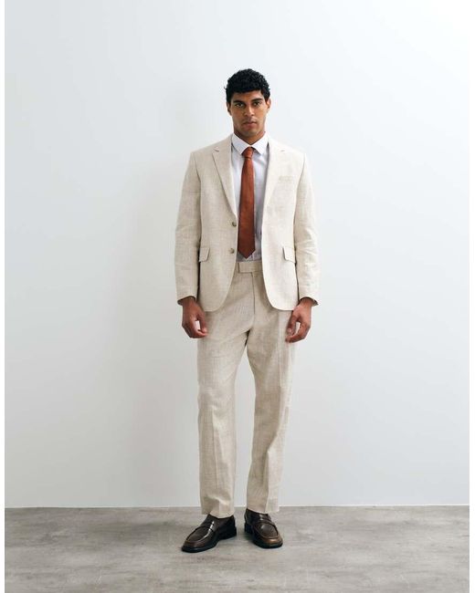 Abercrombie & Fitch White Crosshatch Straight Fit Suit Trousers Co-Ord for men