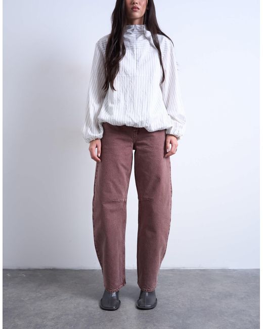 Barrel - jean bouffant à taille mi-haute - aubergine TOPSHOP en coloris White